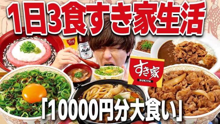 【大食い】1日3食すき家生活！1万円分食べきれるか挑戦したら地獄すぎたwww【牛丼/飯テロ/縛り生活】