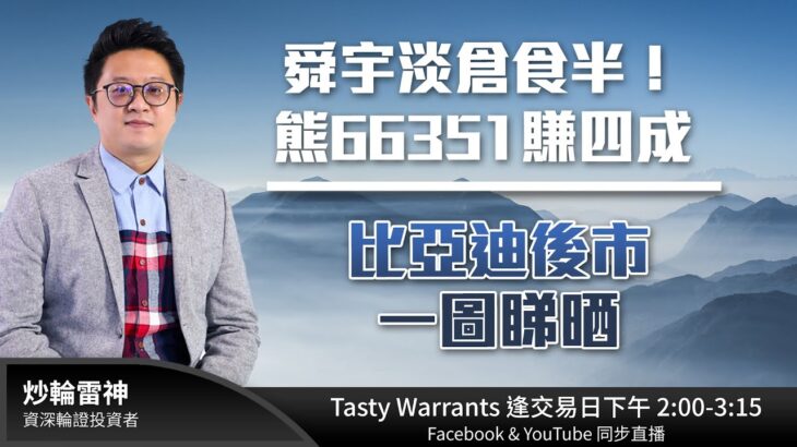 舜宇淡倉食半！熊66351賺四成  比亞迪(1211)後市 一圖睇晒 ｜雷神 WINGYU ｜Tasty Warrants 2022-12-29