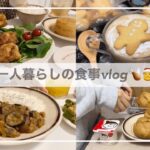 一人暮らしの食事vlog🍪🍗/KALDI購入品/フライドチキンをつくってクッキーマンを焼く/おうちカフェ/茄子丼、ふろふき大根、アボカドポン酢和え