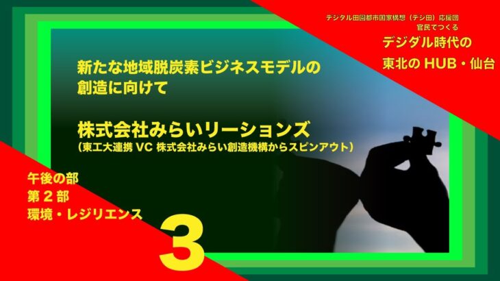 新たな地域脱炭素ビジネスモデルの創造に向けて　株式会社みらいリレーションズ　齋藤 康平　様　デジダル時代の東北のHUB・仙台　【午後の部　第2部】【プレゼン②会場】環境・レジリエンス　③