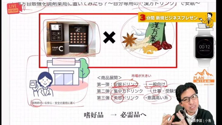 新規ビジネス３分プレゼン｜＜勝手に提案シリーズ＞無人カフェロボット「root C」を漢方自販機に変身したら？｜YouTube切り抜き2023年02月24日