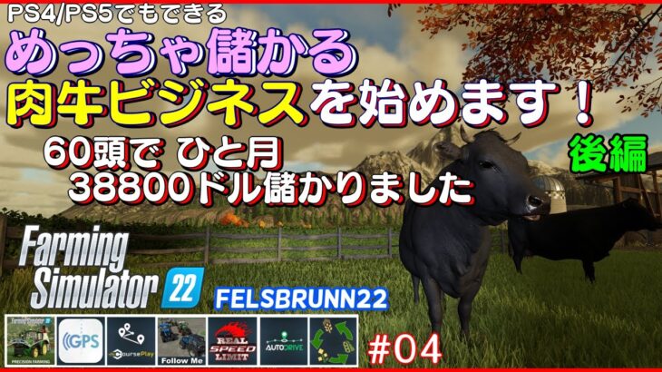 【ファーミングシミュレーター22】04　序盤でも始めることのできる肉牛ビジネスは60頭でひと月38800ドル儲かります！収支は、播種作業の後です。【FELSBRUNN22】