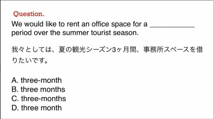 263. TOEIC、ビジネス、日常英語、和訳、日本語　文法問題　TOEIC Part 5