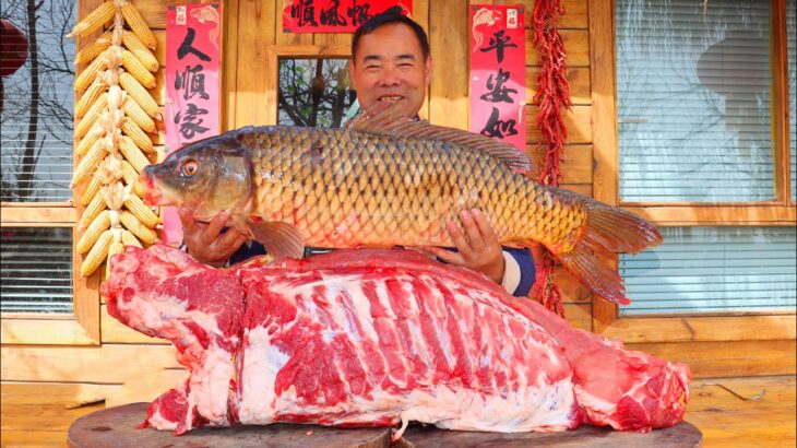 HUGE CARP Fish with HALF PIG, Enjoy Two Flavors at Once! | Uncle Rural Gourmet