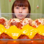 【大食い】肉汁たっぷりのトマトチーズハンバーグと大盛りご飯