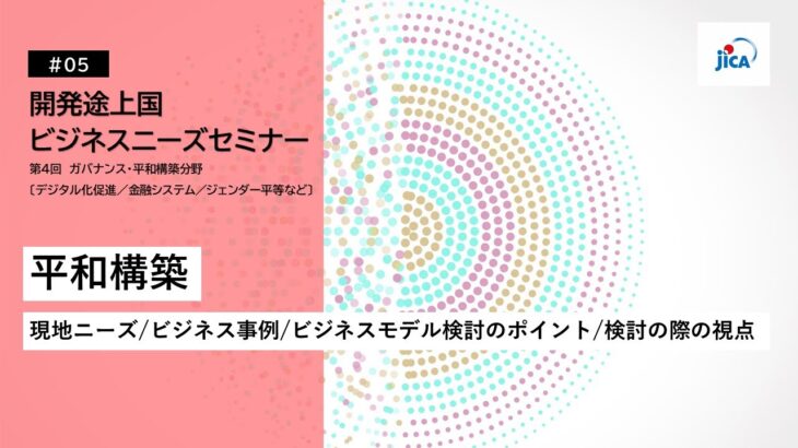 JICA開発途上国ビジネスニーズセミナー：ガバナンス・平和構築分野「平和構築（現地ニーズ/ビジネス事例/ビジネスモデル検討のポイント/検討の際の視点）」【5/6】