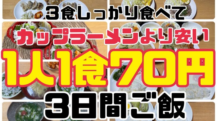 【節約】1人1食70円ごはん3日間/3食食べて3日間レシピ/夫婦2人/値上げに負けない