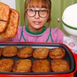 【大食い】山盛りご飯とマルシンハンバーグ20個