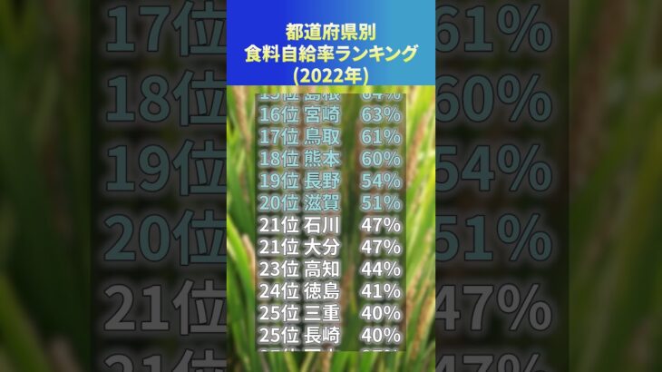 都道府県別食料自給率ランキング(2022年)#shorts #ビジネスランキング