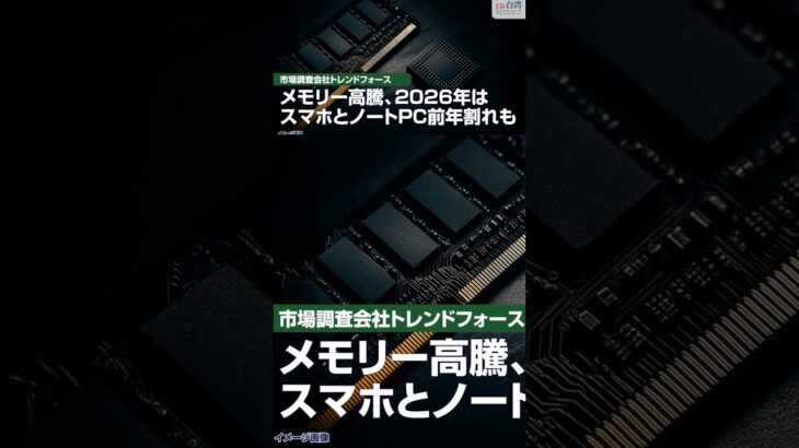 メモリー価格高騰、2026年はスマホもノートPCも前年割れか【週刊台湾ビジネスニュース】